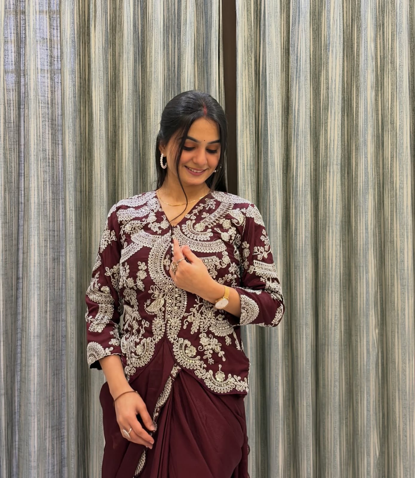 D 86 ✨ Royal Chocolate Brown Designer Saree Set ✨