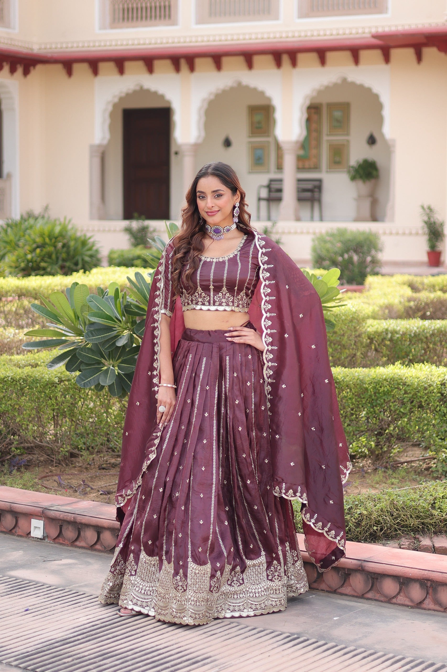 D 42 🤎 Royal Wine Embroidered Lehenga Choli Set 🤎