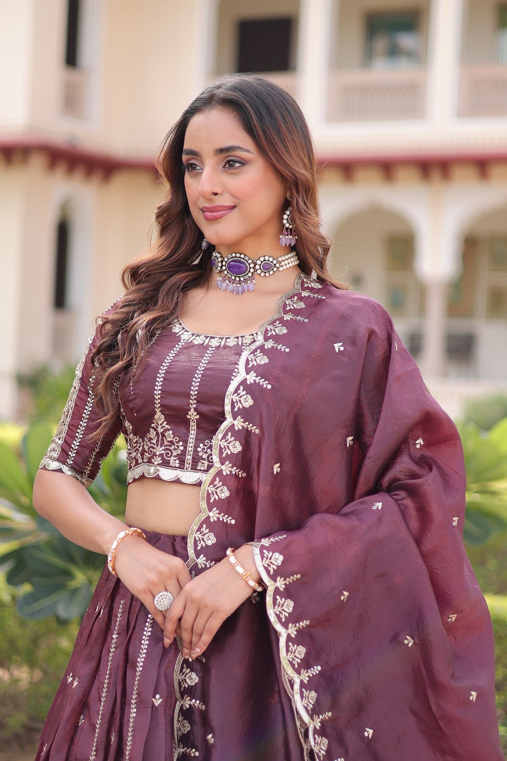 D 42 🤎 Royal Wine Embroidered Lehenga Choli Set 🤎