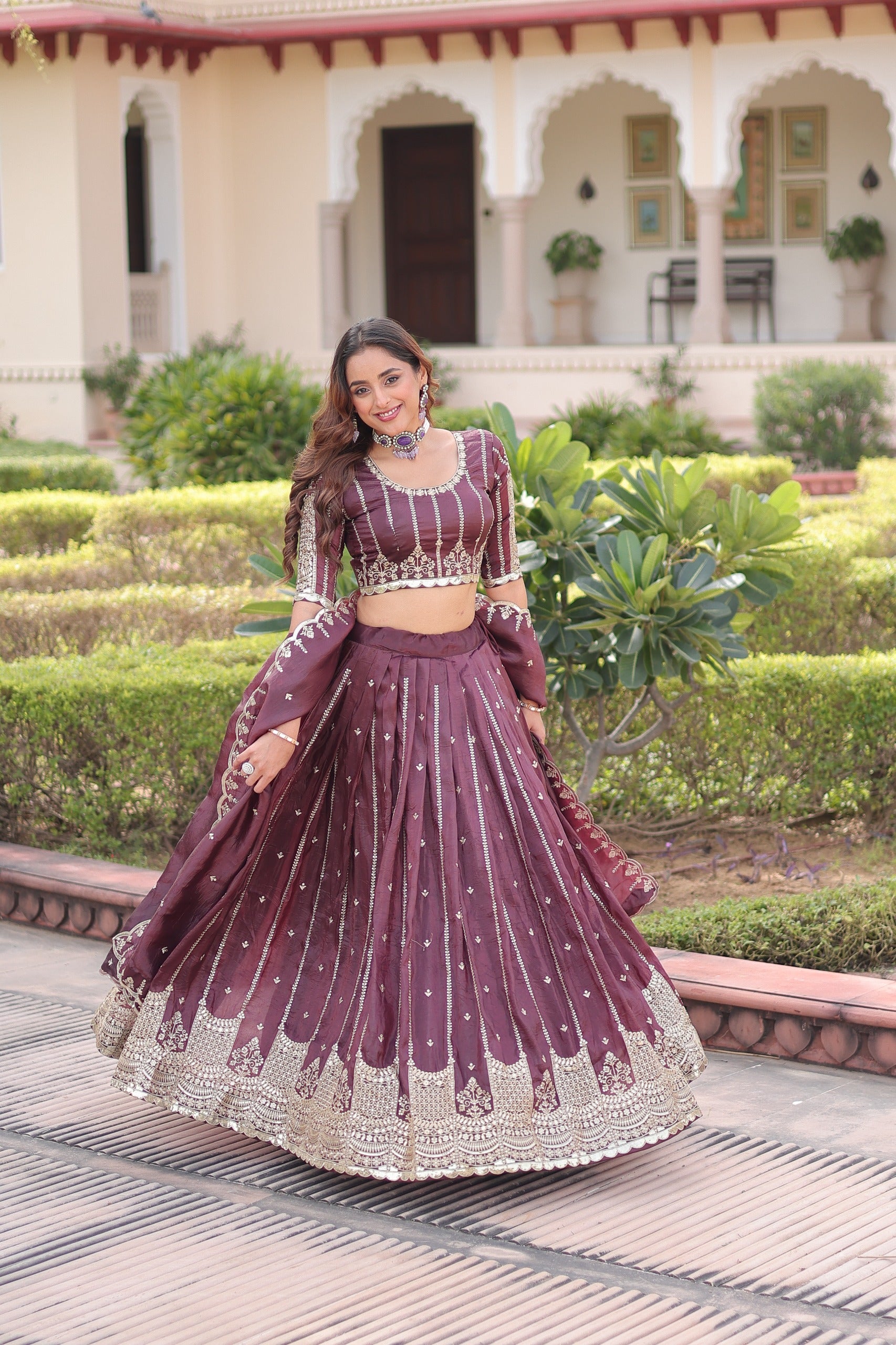 D 42 🤎 Royal Wine Embroidered Lehenga Choli Set 🤎