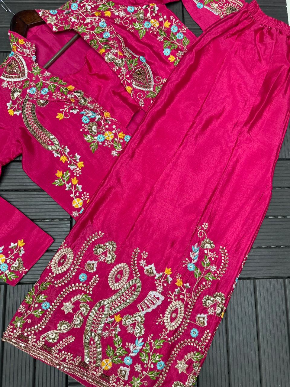 D 88 💖 Elegant Pink Embroidered Co-Ord Set 💖