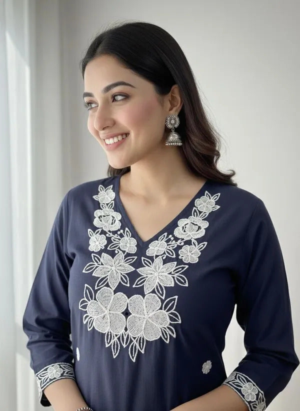 D 79  💙 Bella Boutiques – Newly Launched Khadi Cotton Chikankari Kurti Set 💙