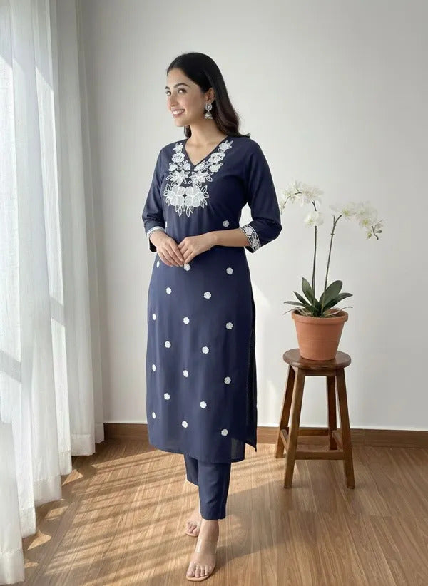 D 79  💙 Bella Boutiques – Newly Launched Khadi Cotton Chikankari Kurti Set 💙