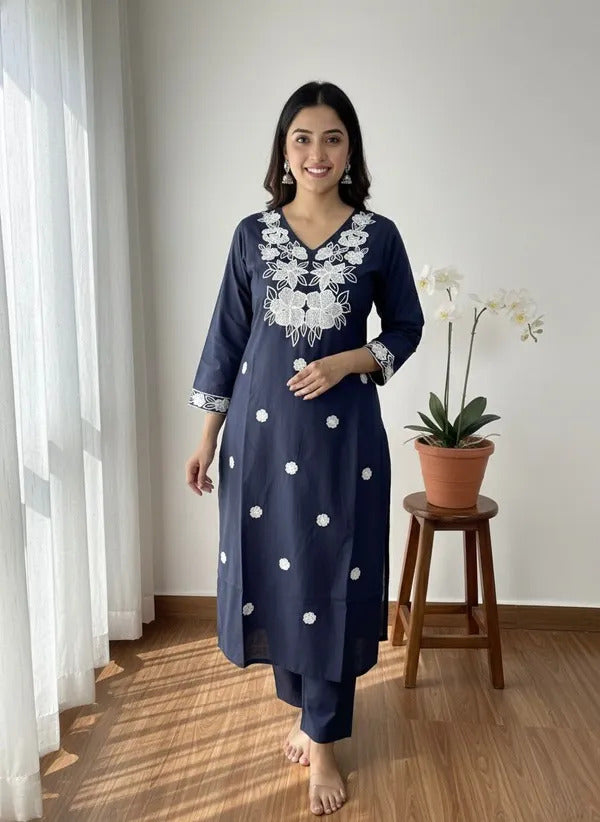 D 79  💙 Bella Boutiques – Newly Launched Khadi Cotton Chikankari Kurti Set 💙