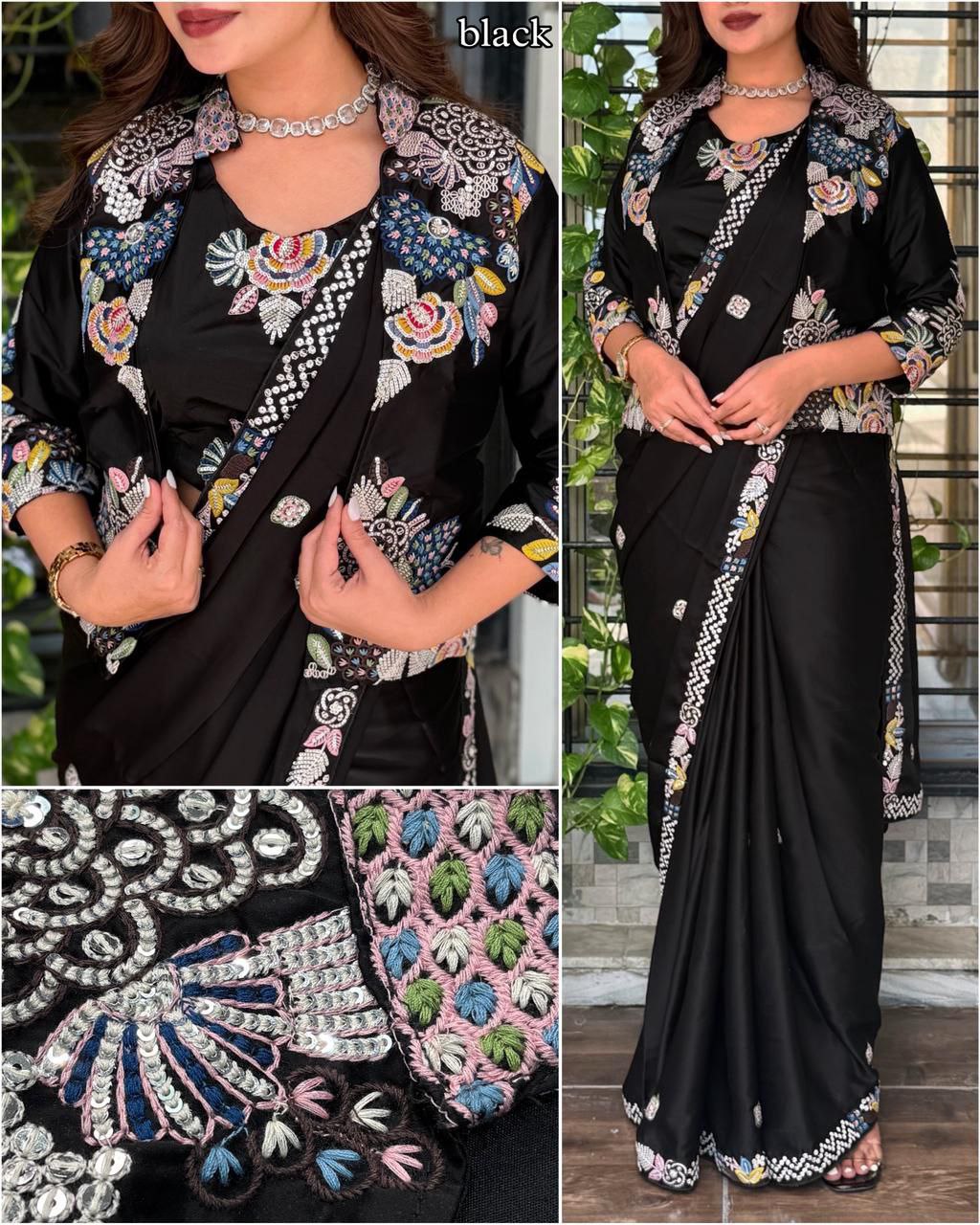D 31 Elegant Black Embroidered Saree