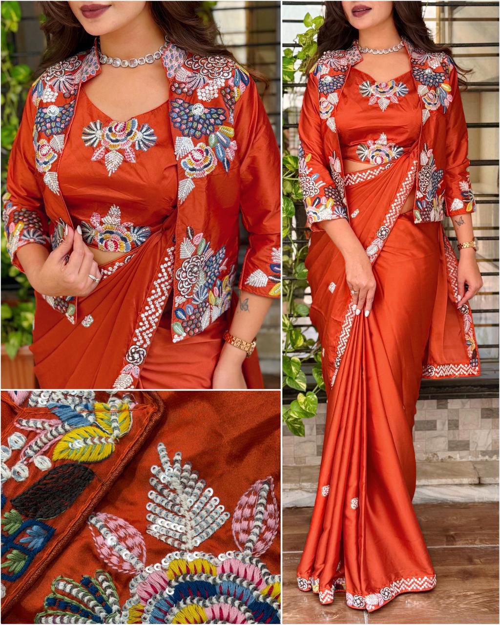 D 32 Rust Orange Festive Saree