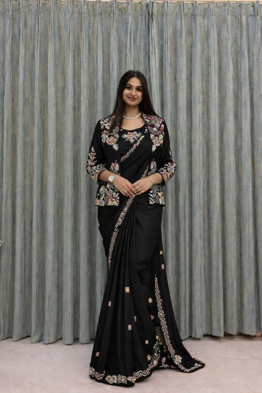 D 31 Elegant Black Embroidered Saree
