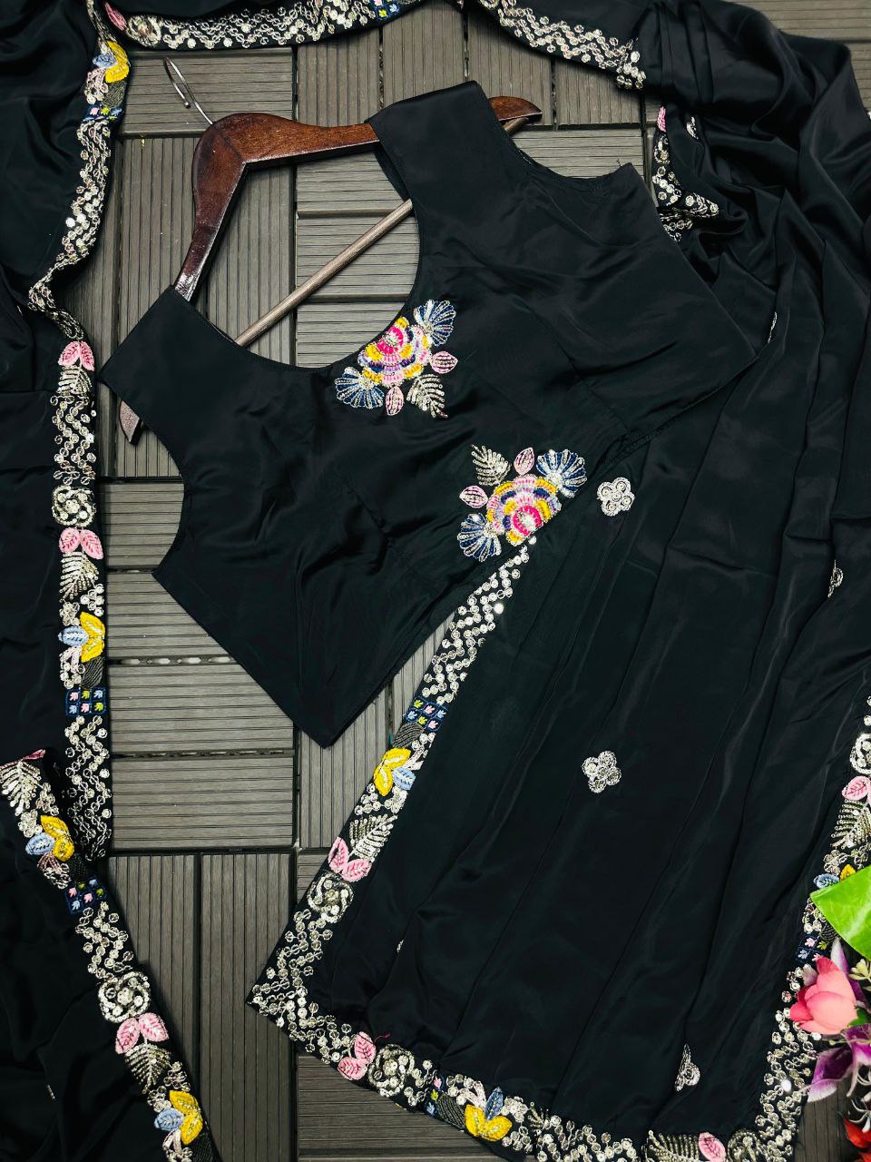 D 31 Elegant Black Embroidered Saree