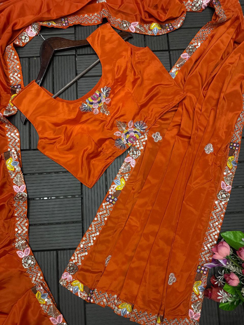 D 32 Rust Orange Festive Saree