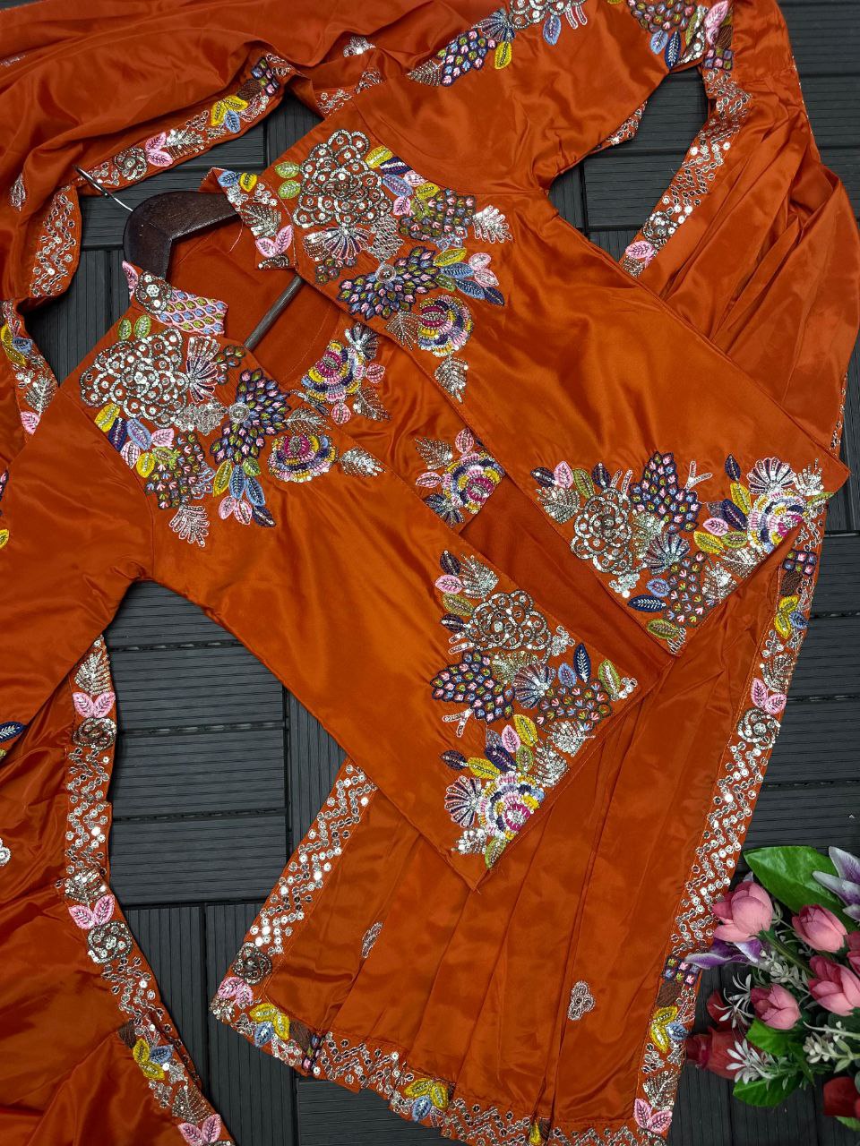 D 32 Rust Orange Festive Saree