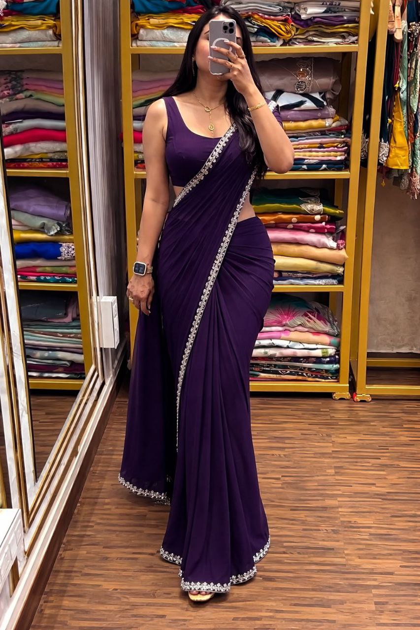 D 34 💜 Elegant Purple Saree with Designer Embroidered Jacket