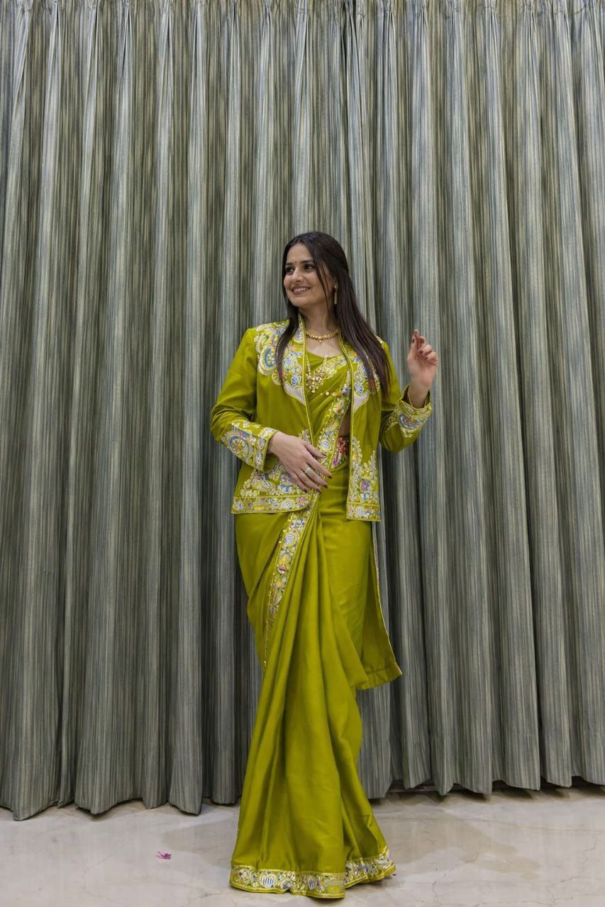 D 46 Lime  Festive Jacket Saree