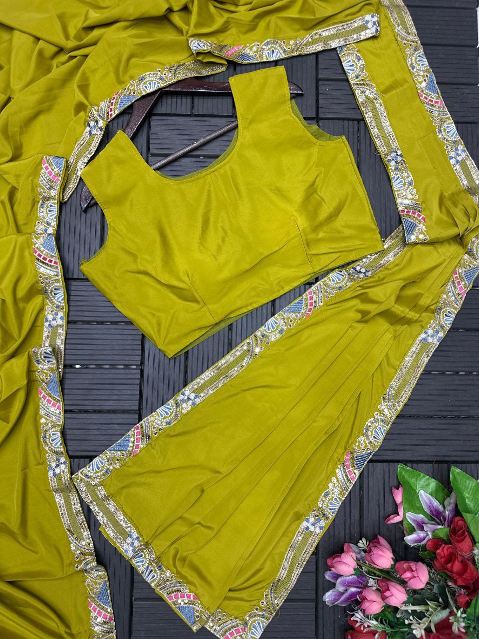 D 46 Lime  Festive Jacket Saree