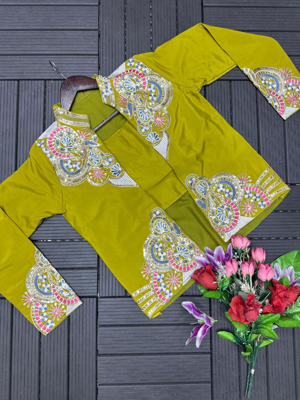 D 46 Lime  Festive Jacket Saree