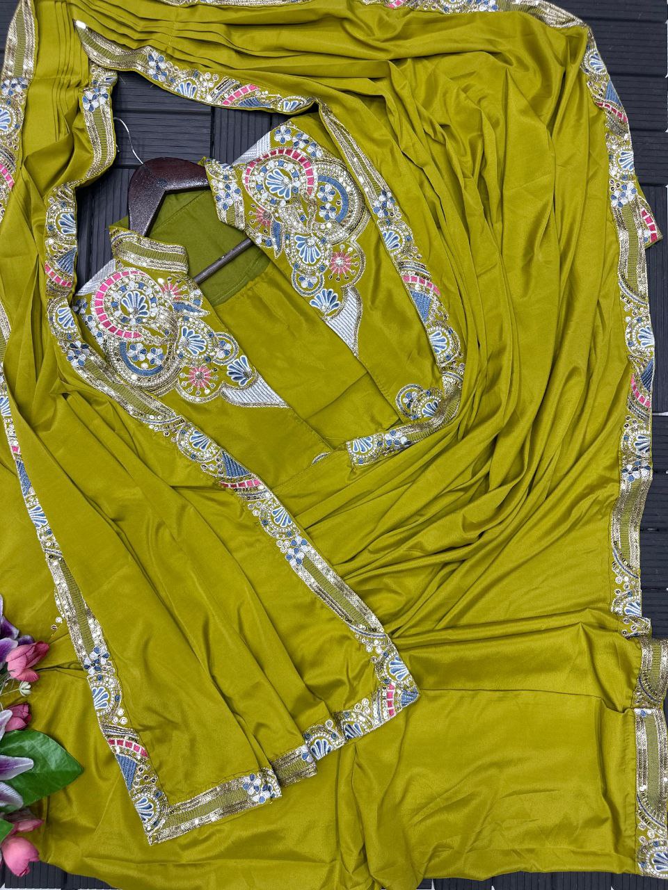 D 46 Lime  Festive Jacket Saree
