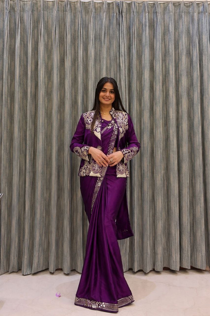 D 48 Royal Purple Jacket Saree