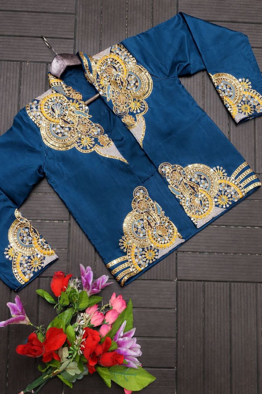 D 45 Teal Blue Designer Jacket Saree