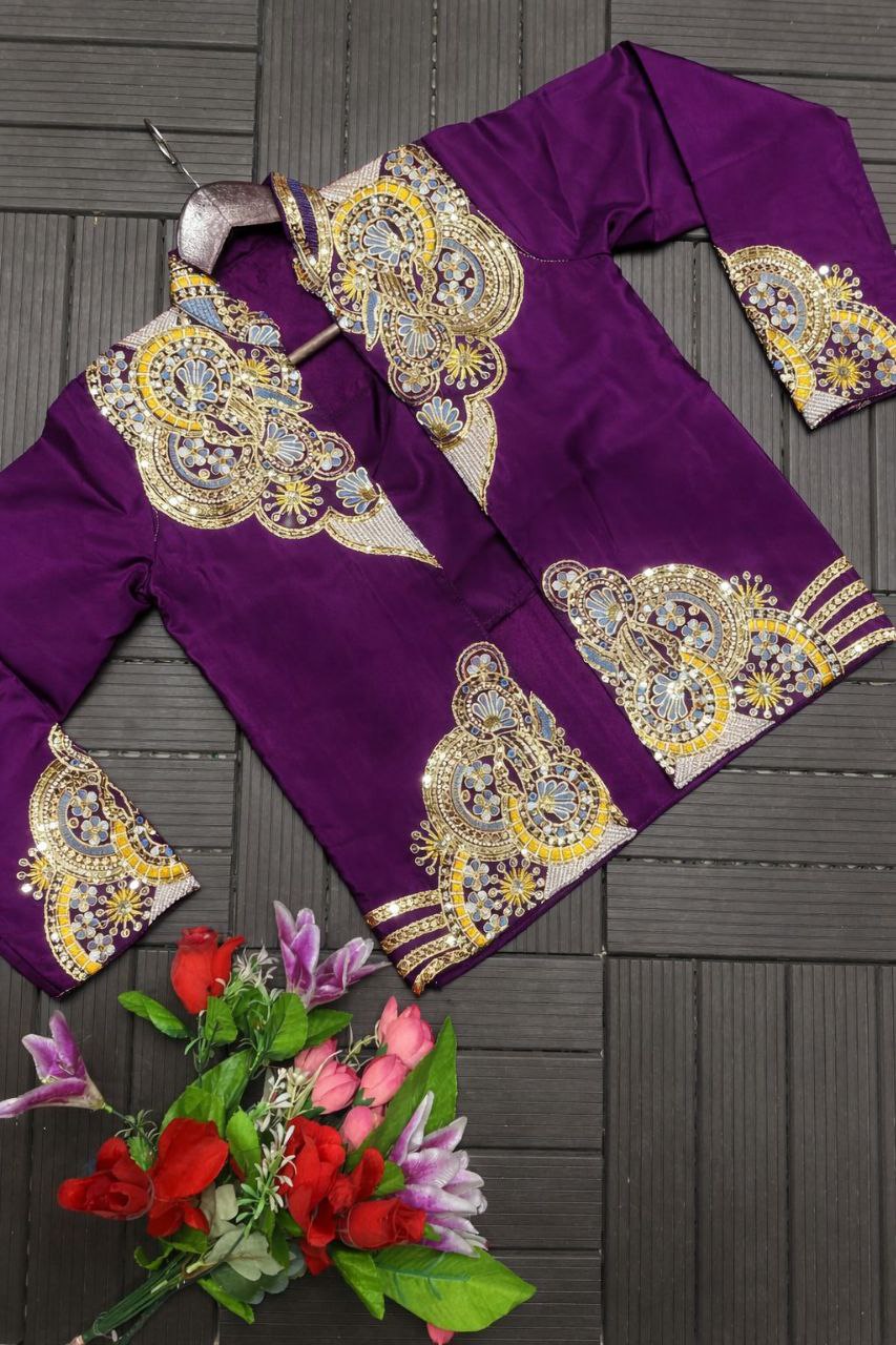 Purple embroidered garment with gold and silver details