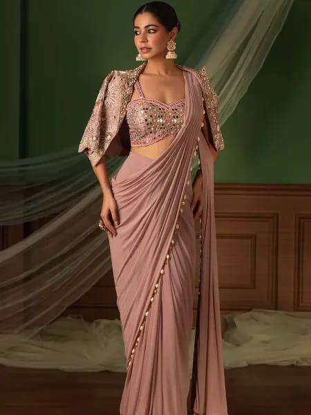 D 28 Blush Pink Party Wear Saree