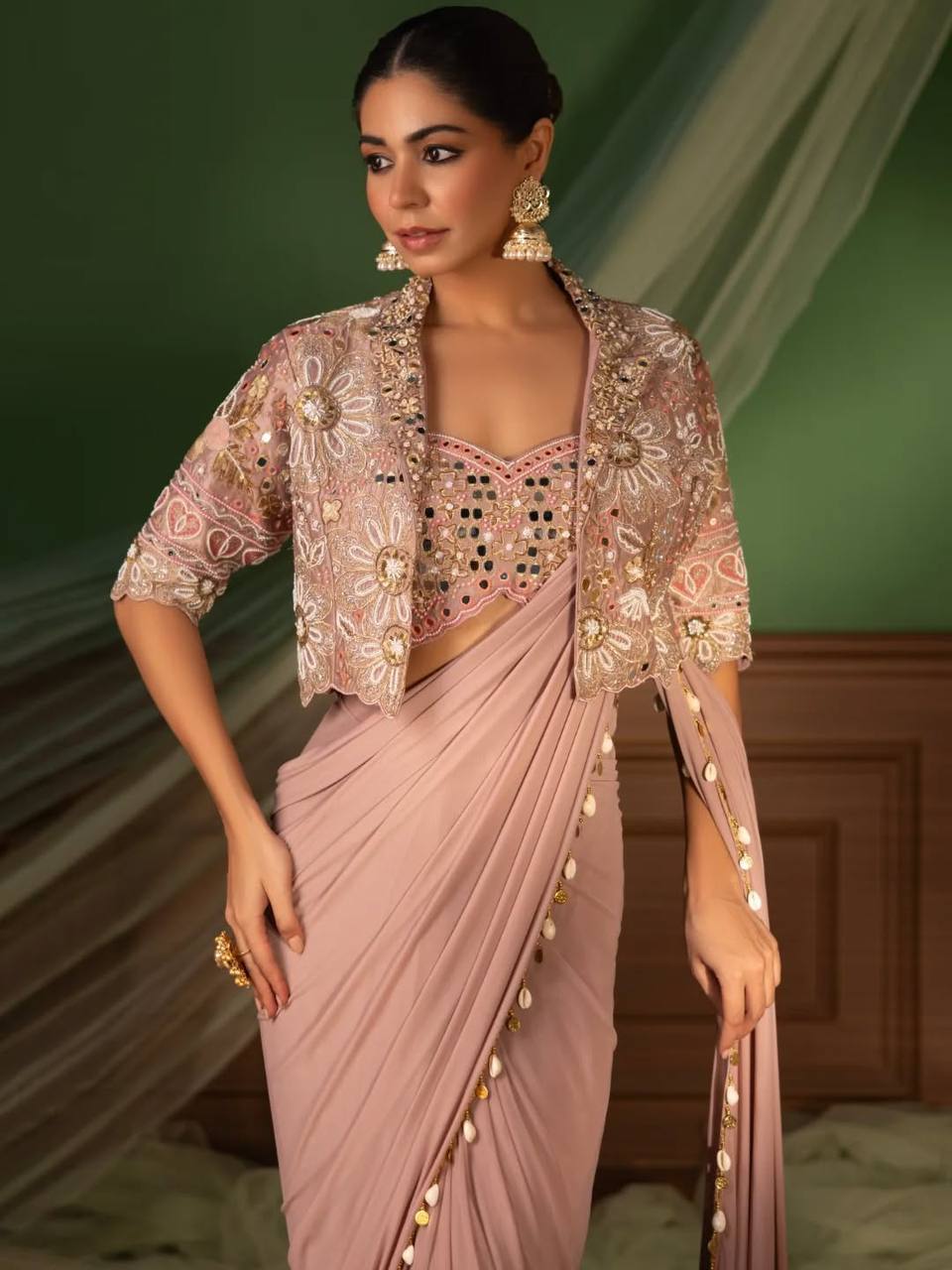 D 28 Blush Pink Party Wear Saree