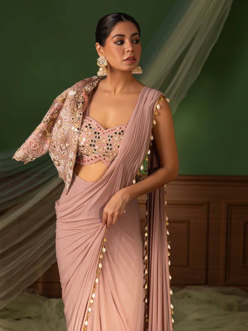 D 28 Blush Pink Party Wear Saree