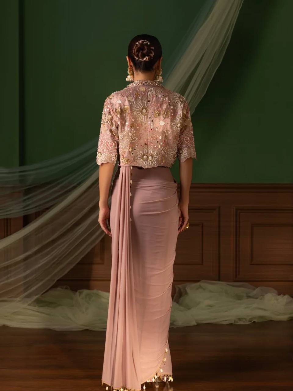 D 28 Blush Pink Party Wear Saree