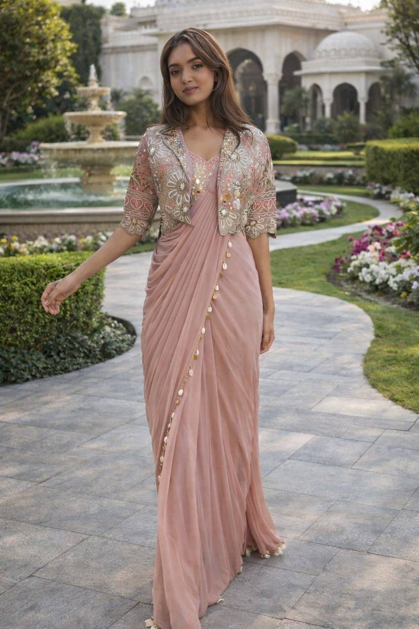 D 28 Blush Pink Party Wear Saree