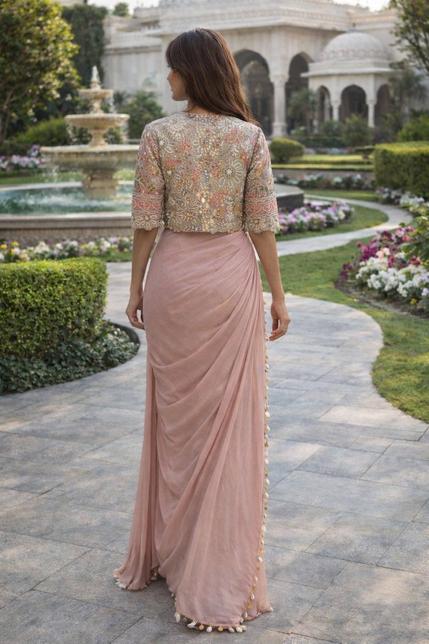 D 28 Blush Pink Party Wear Saree
