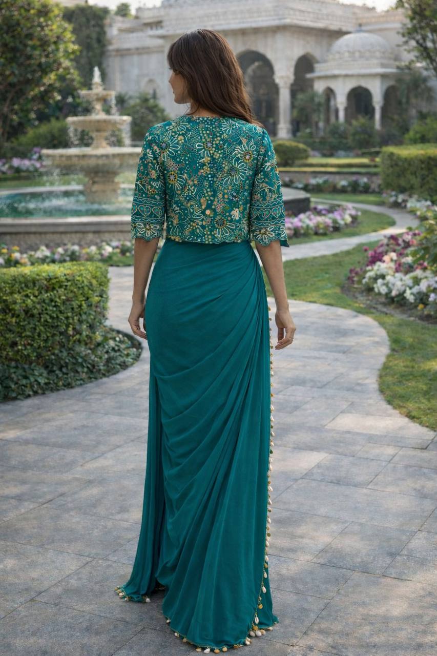 Woman in a green saree