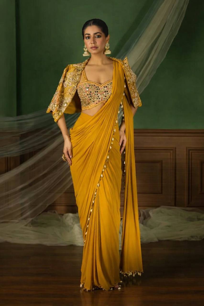 D 29 Mustard Yellow Festive Saree