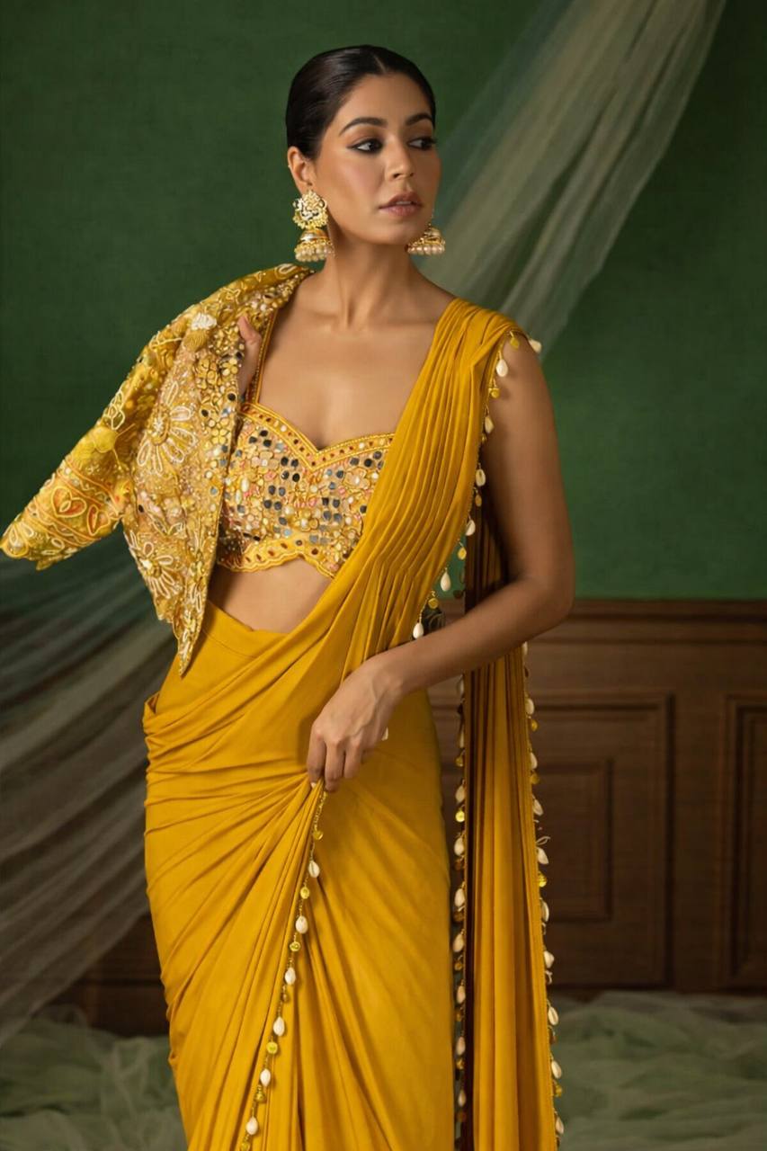 D 29 Mustard Yellow Festive Saree