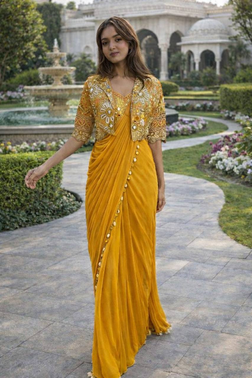 D 29 Mustard Yellow Festive Saree