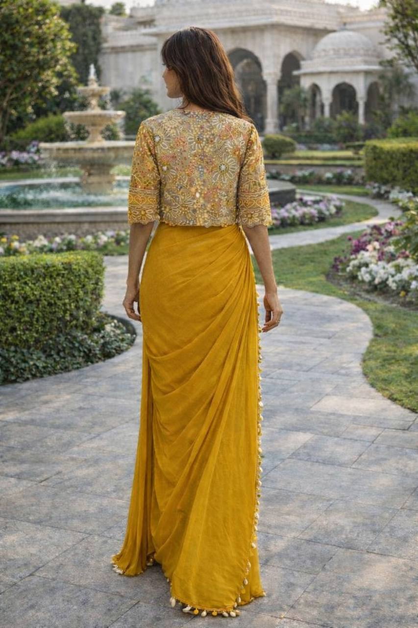 D 29 Mustard Yellow Festive Saree