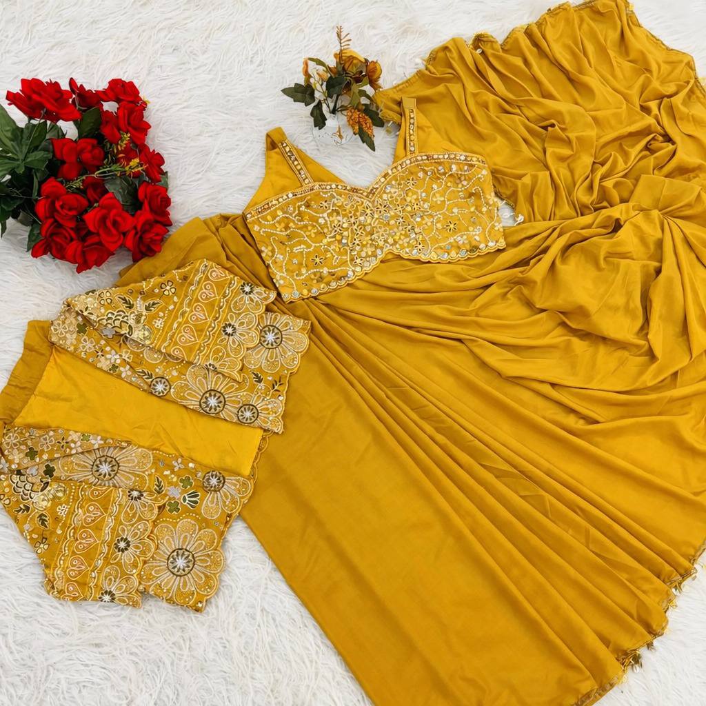 D 29 Mustard Yellow Festive Saree