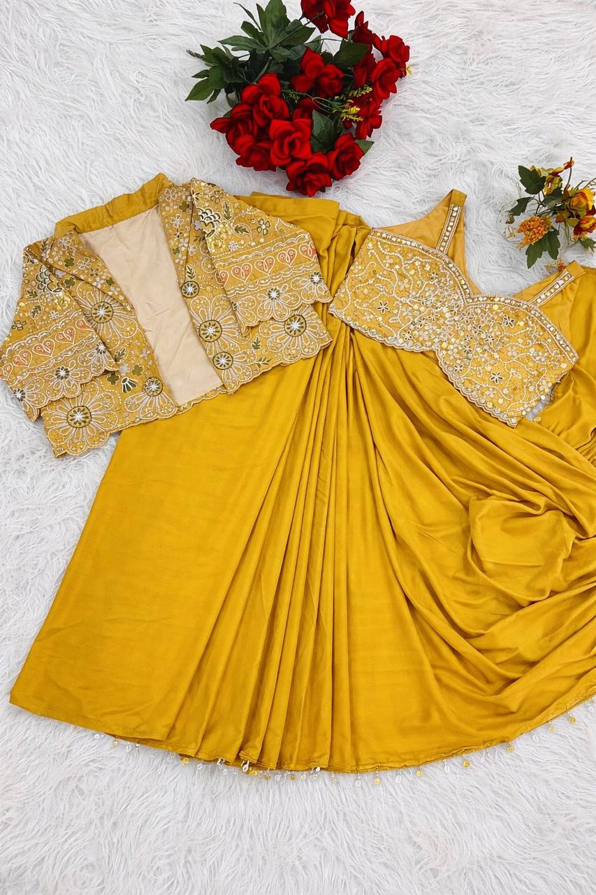 D 29 Mustard Yellow Festive Saree