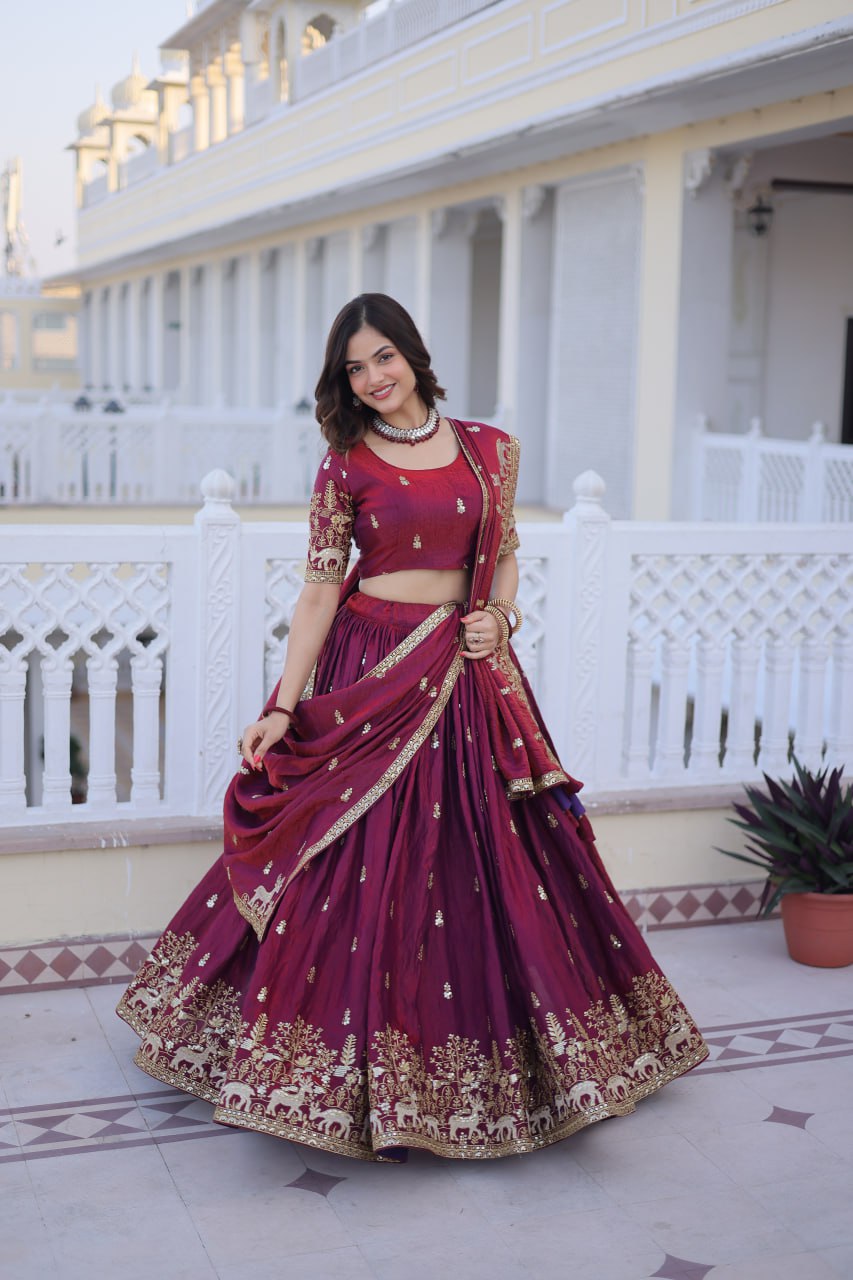 D 17 Elegant Maroon Embroidered Lehenga Choli Set