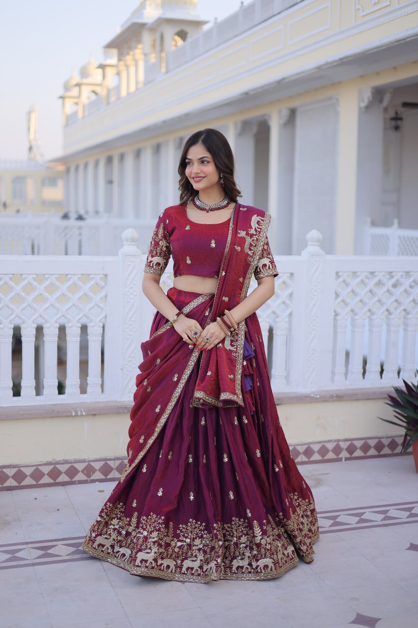 D 17 Elegant Maroon Embroidered Lehenga Choli Set