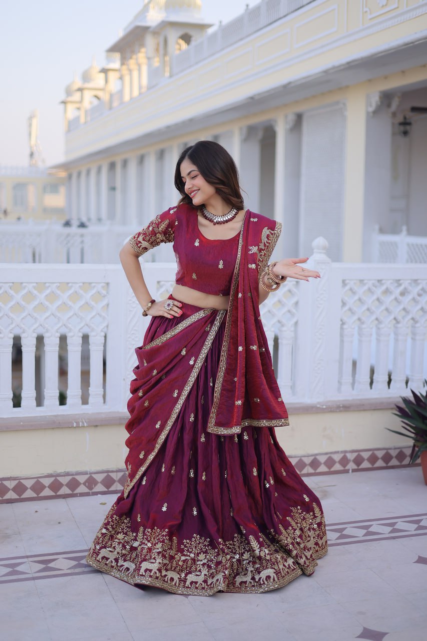 D 17 Elegant Maroon Embroidered Lehenga Choli Set