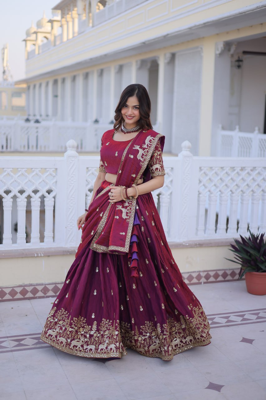 D 17 Elegant Maroon Embroidered Lehenga Choli Set