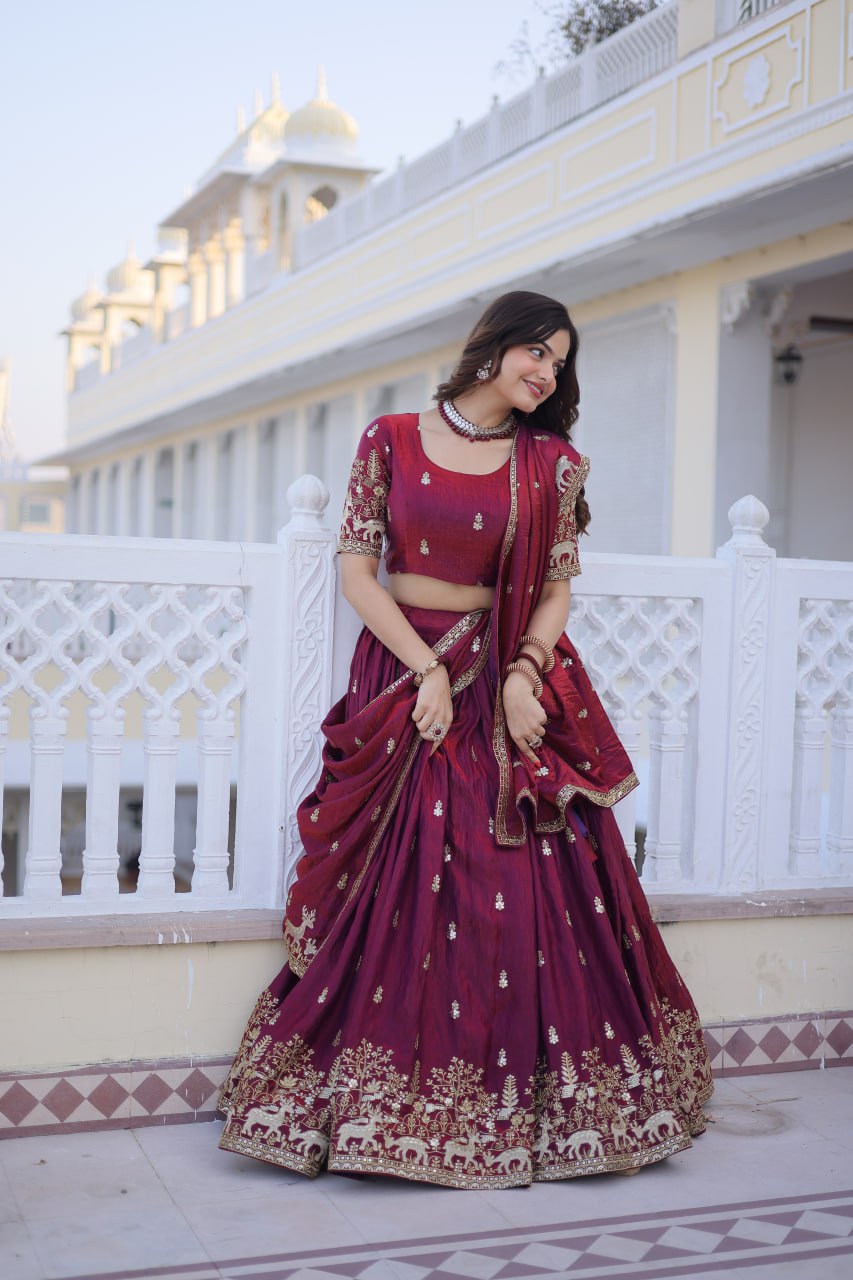 D 17 Elegant Maroon Embroidered Lehenga Choli Set