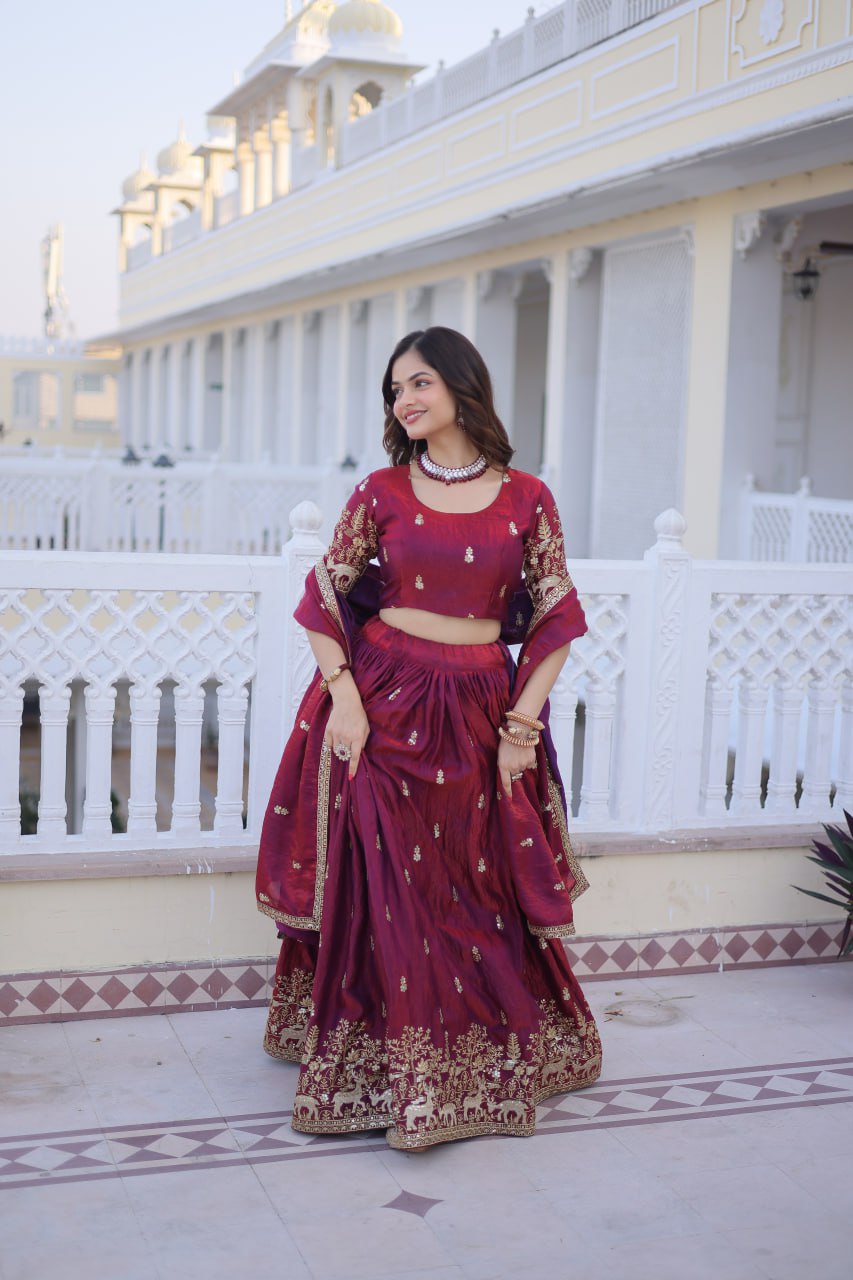 D 17 Elegant Maroon Embroidered Lehenga Choli Set