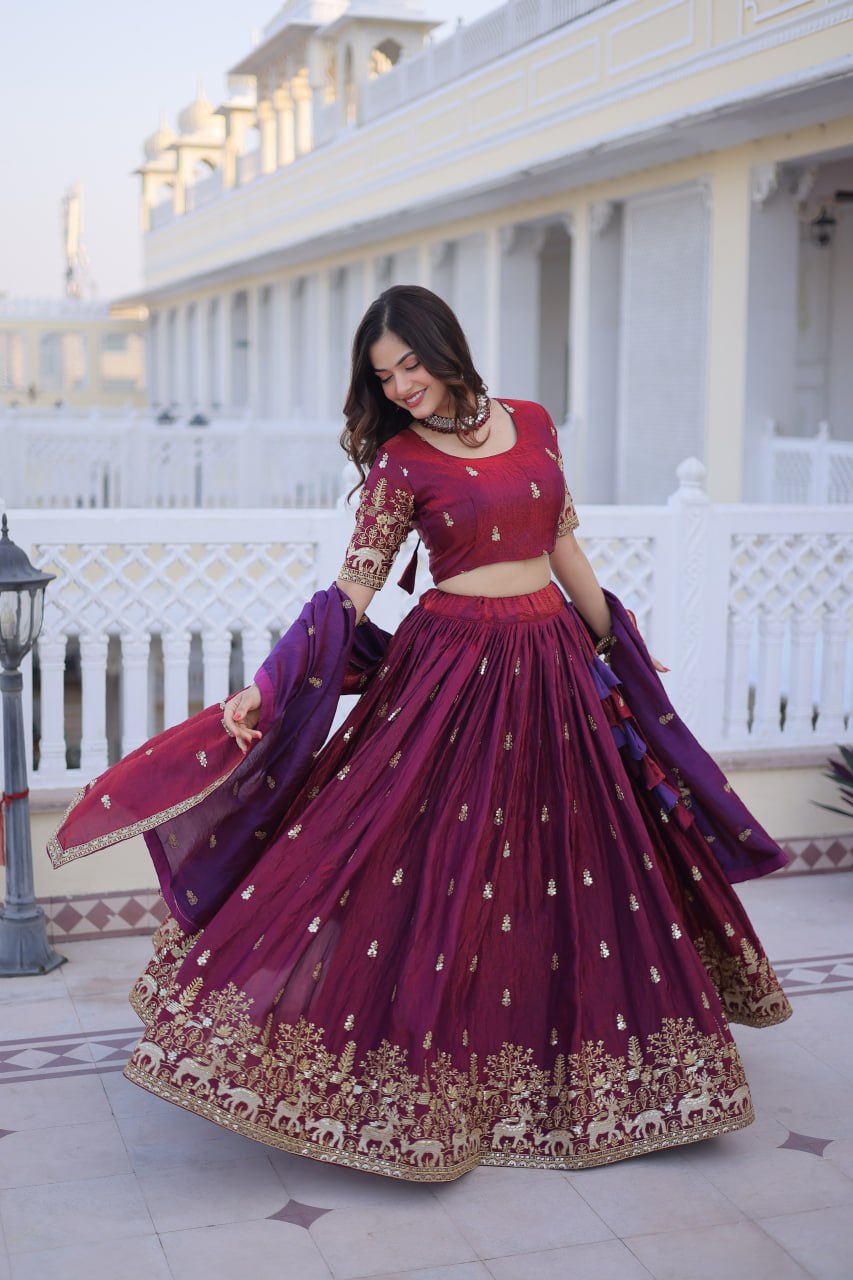 D 17 Elegant Maroon Embroidered Lehenga Choli Set