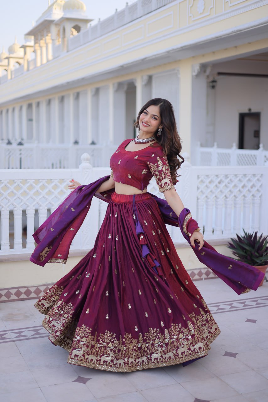 D 17 Elegant Maroon Embroidered Lehenga Choli Set