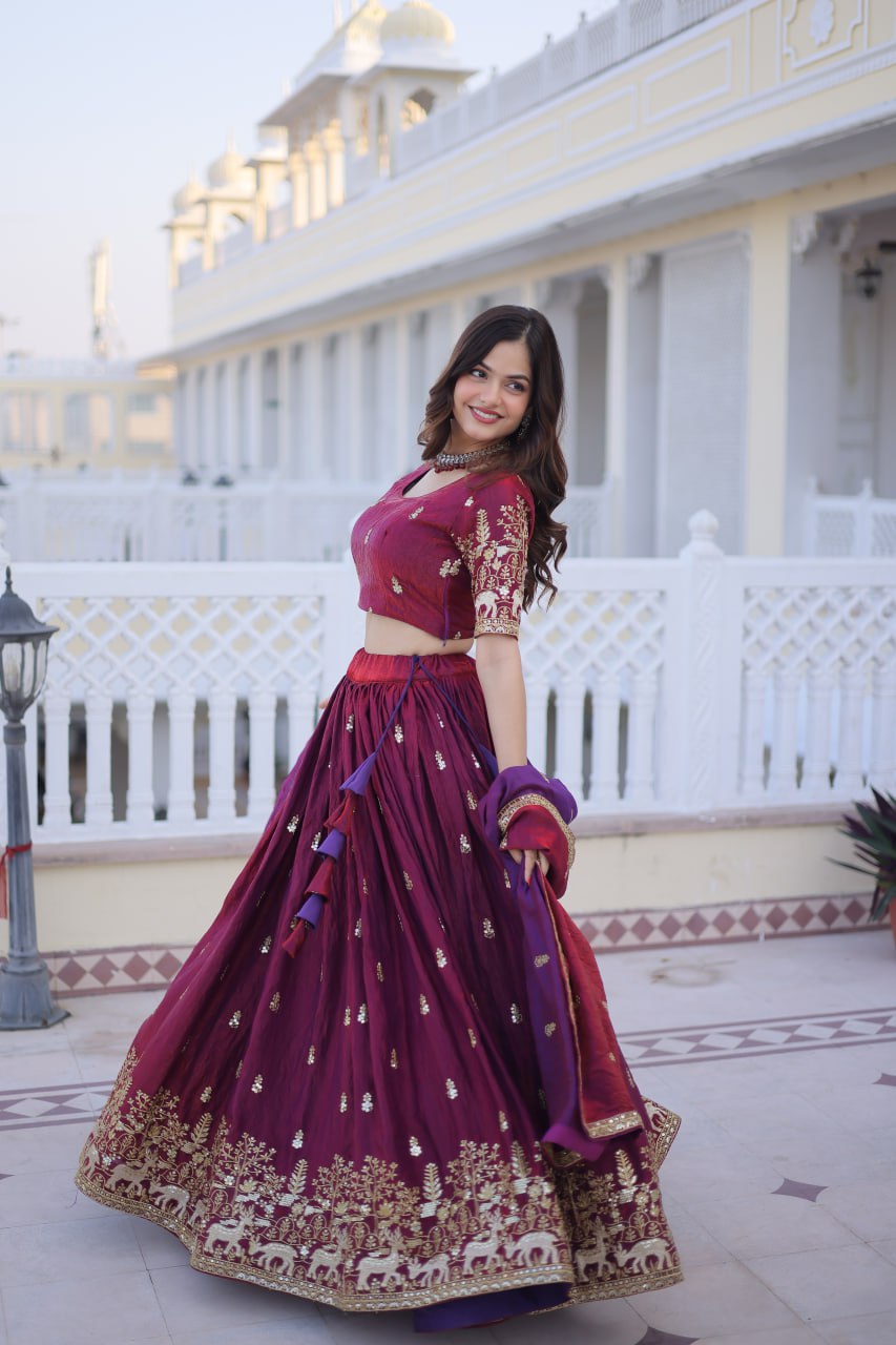 D 17 Elegant Maroon Embroidered Lehenga Choli Set