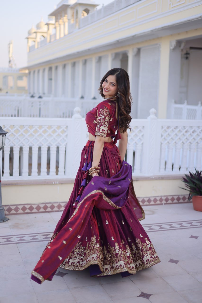 D 17 Elegant Maroon Embroidered Lehenga Choli Set