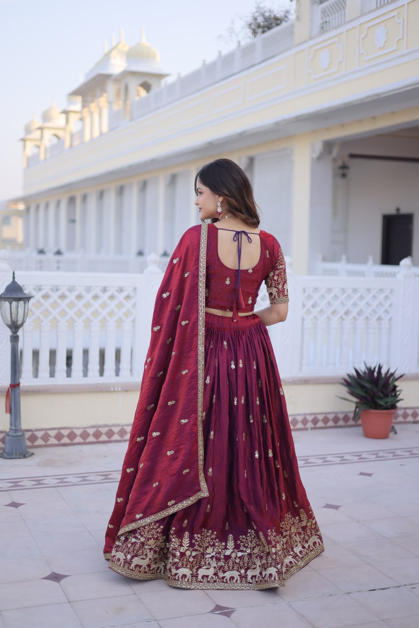 D 17 Elegant Maroon Embroidered Lehenga Choli Set
