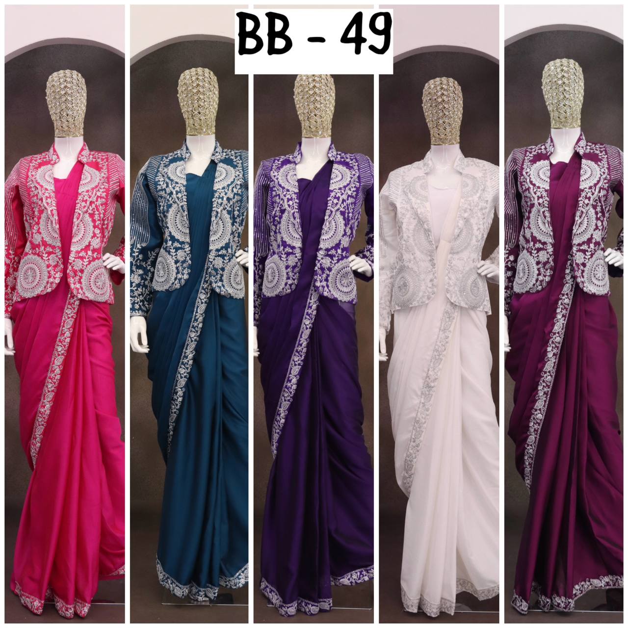 D 56 🍷 Wine / Deep Plum Saree with Embellished Jacket