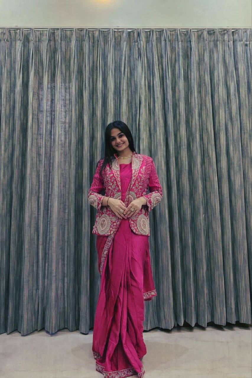 D 57 💗 Rani Pink Saree with Designer Jacket