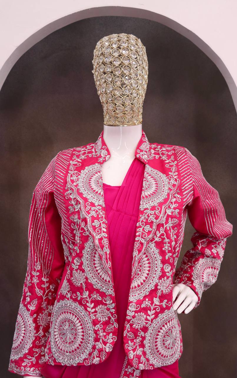 D 57 💗 Rani Pink Saree with Designer Jacket