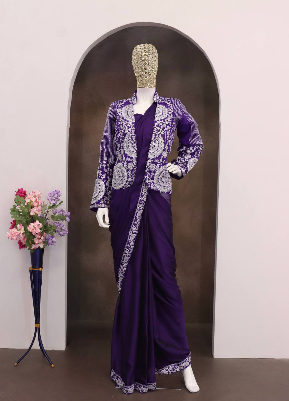 D 58 💜 Royal Purple Saree with Designer Jacket